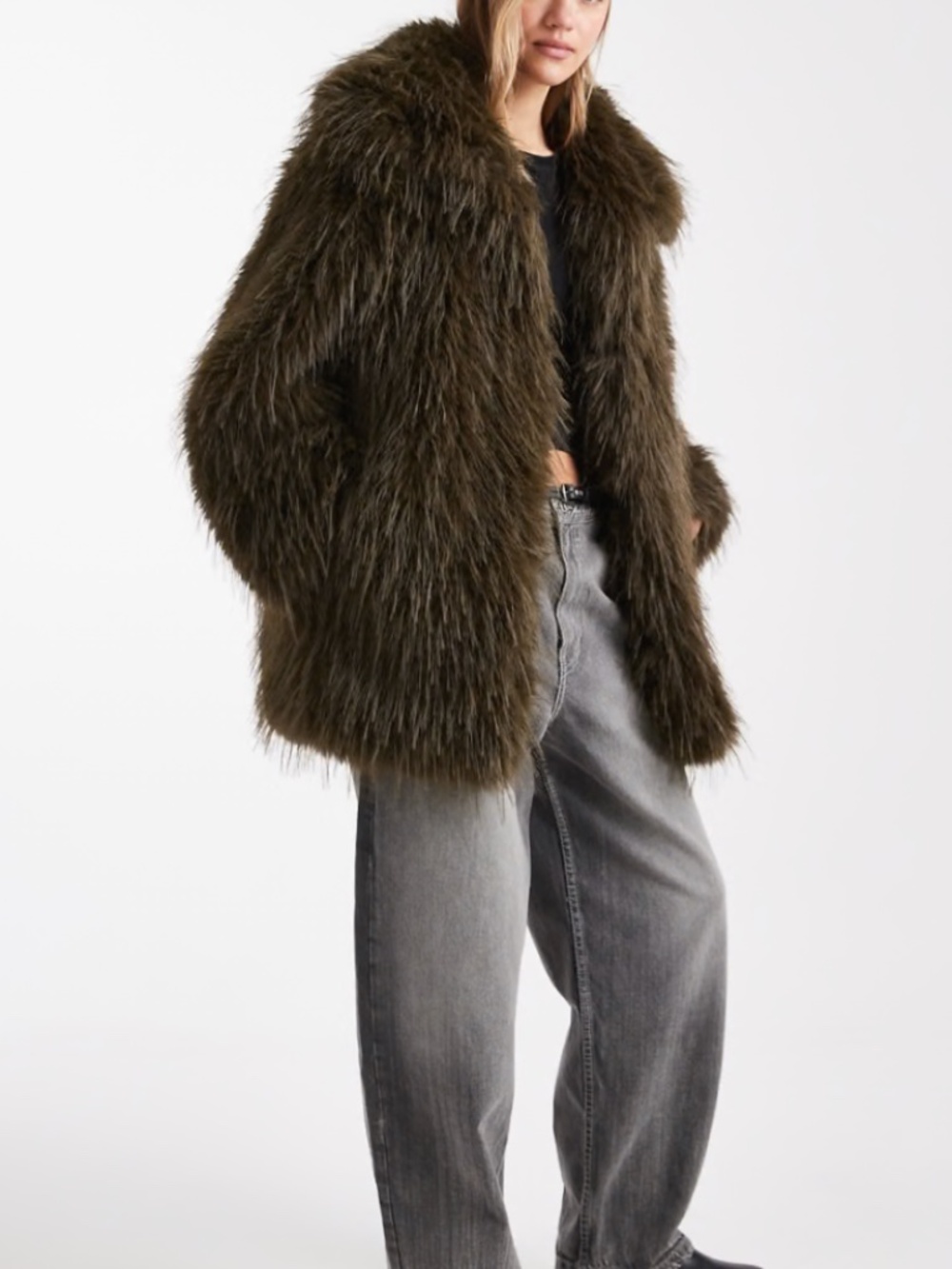ASOS OLIVE GREEN FAUX FUR COAT
